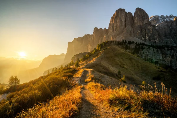 Dolomiten Italienische Landschaft Grödnerpass Mit Majestätischer Sellagruppe Den Nordwestlichen Dolomiten — Stockfoto