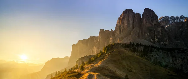 Dolomiten Italienische Landschaft Grödnerpass Mit Majestätischer Sellagruppe Den Nordwestlichen Dolomiten — Stockfoto