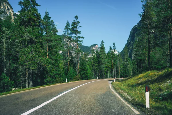 Vackra Bergsväg Med Träd Skogen Och Bergen Bakgrunden Tas Vid — Stockfoto
