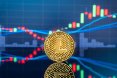 Litecoin (Ltc) ve cryptocurrency yatırım kavramı - fiziksel metal litecoin genel ticaret Döviz piyasa fiyatı grafik içinde belgili tanımlık geçmiş ile madeni paralar.