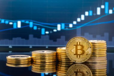 Bitcoin ve kavram - yatırım cryptocurrency fiziksel metal Bitcoin paralar ile küresel ticaret Döviz piyasa fiyatı grafiği içinde belgili tanımlık geçmiş.