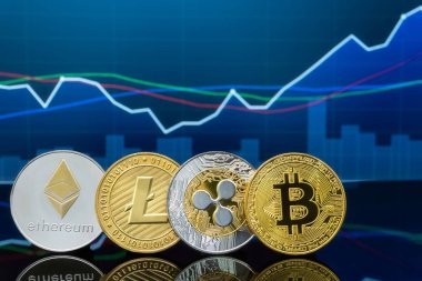 Bitcoin ve kavram - yatırım cryptocurrency fiziksel metal Bitcoin paralar ile küresel ticaret Döviz piyasa fiyatı grafiği içinde belgili tanımlık geçmiş.