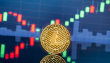Litecoin (Ltc) ve cryptocurrency yatırım kavramı - fiziksel metal litecoin genel ticaret Döviz piyasa fiyatı grafik içinde belgili tanımlık geçmiş ile madeni paralar.