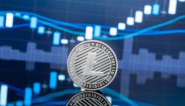 Litecoin (Ltc) ve cryptocurrency yatırım kavramı - fiziksel metal litecoin genel ticaret Döviz piyasa fiyatı grafik içinde belgili tanımlık geçmiş ile madeni paralar.