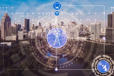 Akıllı şehir ve kablosuz iletişim ağ kavramı - Internet of Things (çok), bilgi iletişim teknolojileri (ICT )