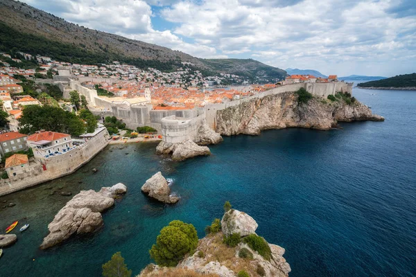 Történelmi Fal Dubrovnik Óvárosában Dalmácia Horvátország Kiemelkedő Úti Cél Horvátországban — Stock Fotó