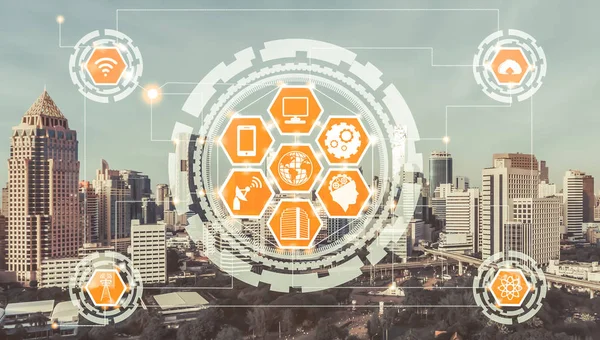 Smart City Und Drahtlose Kommunikationsnetzwerke Internet Der Dinge Iot Informationstechnologie — Stockfoto