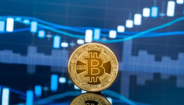 Bitcoin ve kavram - yatırım cryptocurrency fiziksel metal Bitcoin paralar ile küresel ticaret Döviz piyasa fiyatı grafiği içinde belgili tanımlık geçmiş.
