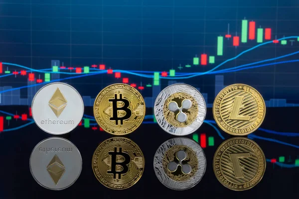 Bitcoin ve kavram - yatırım cryptocurrency fiziksel metal Bitcoin paralar ile küresel ticaret Döviz piyasa fiyatı grafiği içinde belgili tanımlık geçmiş.