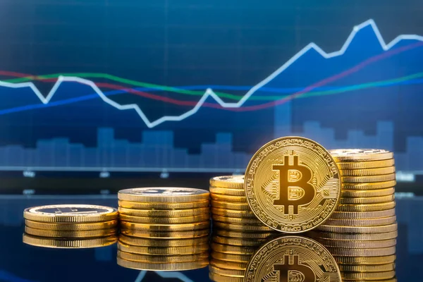 Bitcoin ve kavram - yatırım cryptocurrency fiziksel metal Bitcoin paralar ile küresel ticaret Döviz piyasa fiyatı grafiği içinde belgili tanımlık geçmiş.