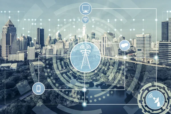 Akıllı şehir ve kablosuz iletişim ağ kavramı - Internet of Things (çok), bilgi iletişim teknolojileri (ICT )