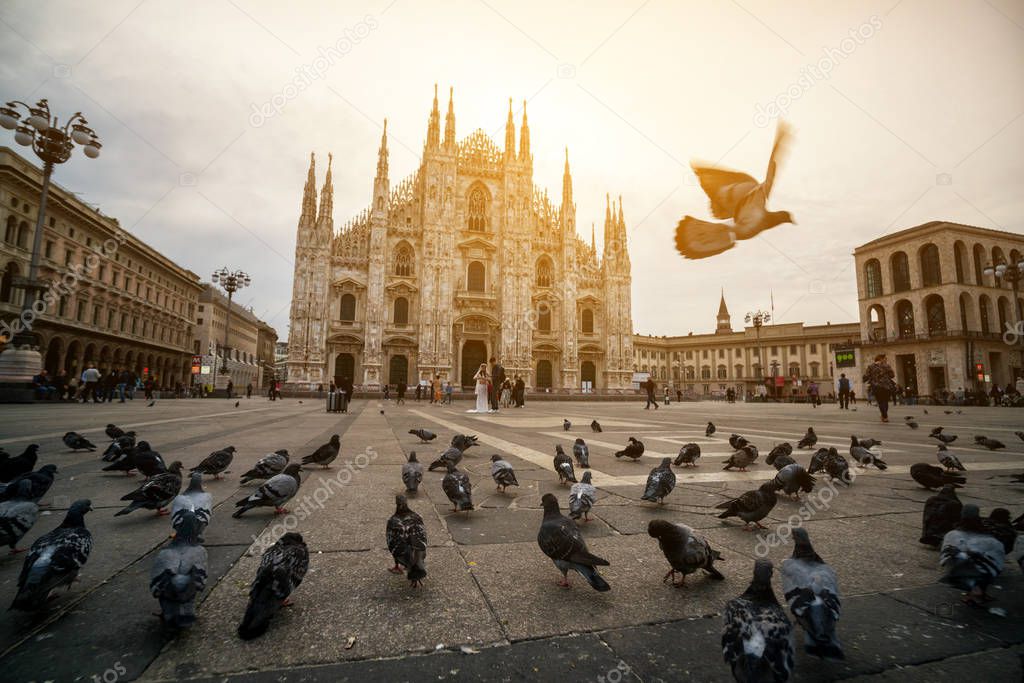 Duomo di Milano (Milan Cathedral) in Milan , Italy . Milan Cathedral is the largest church in Italy and the third largest in the world. It is the famous tourist attraction of Milan, Italy.