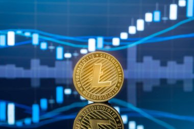 Litecoin (Ltc) ve cryptocurrency yatırım kavramı - fiziksel metal litecoin genel ticaret Döviz piyasa fiyatı grafik içinde belgili tanımlık geçmiş ile madeni paralar.