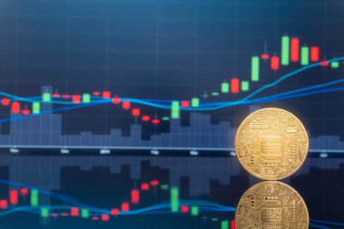 (ICO) sunan ilk madeni para ve dijital para kavramı - yatırım fiziksel metal dijital paralar ile arka planda mavi küresel ticaret Döviz piyasa fiyatı grafiği.