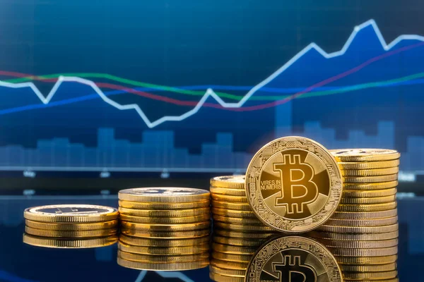 Bitcoin ve kavram - yatırım cryptocurrency fiziksel metal Bitcoin paralar ile küresel ticaret Döviz piyasa fiyatı grafiği içinde belgili tanımlık geçmiş.