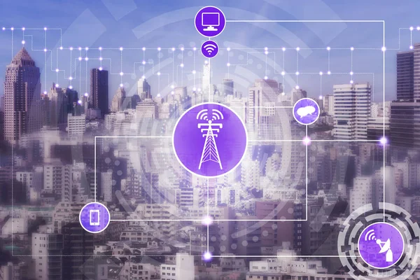 智能城市与无线通信网络概念 物联网 信息通信技术 Ict — 图库照片