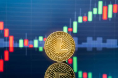 Litecoin (Ltc) ve cryptocurrency yatırım kavramı - fiziksel metal litecoin genel ticaret Döviz piyasa fiyatı grafik içinde belgili tanımlık geçmiş ile madeni paralar.