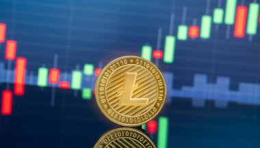 Litecoin (Ltc) ve cryptocurrency yatırım kavramı - fiziksel metal litecoin genel ticaret Döviz piyasa fiyatı grafik içinde belgili tanımlık geçmiş ile madeni paralar.