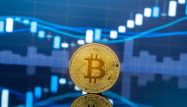 Bitcoin ve kavram - yatırım cryptocurrency fiziksel metal Bitcoin paralar ile küresel ticaret Döviz piyasa fiyatı grafiği içinde belgili tanımlık geçmiş.
