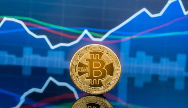 Bitcoin ve kavram - yatırım cryptocurrency fiziksel metal Bitcoin paralar ile küresel ticaret Döviz piyasa fiyatı grafiği içinde belgili tanımlık geçmiş.