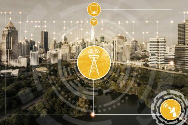 Akıllı şehir ve kablosuz iletişim ağ kavramı - Internet of Things (çok), bilgi iletişim teknolojileri (ICT )