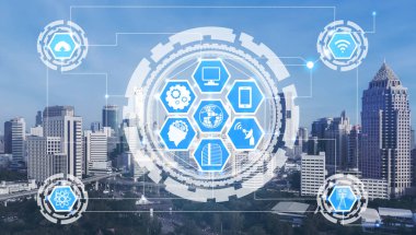 Akıllı şehir ve kablosuz iletişim ağ kavramı - Internet of Things (çok), bilgi iletişim teknolojileri (ICT )