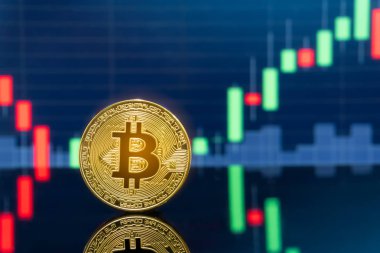 Bitcoin ve kavram - yatırım cryptocurrency fiziksel metal Bitcoin paralar ile küresel ticaret Döviz piyasa fiyatı grafiği içinde belgili tanımlık geçmiş.