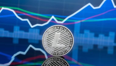 Litecoin (Ltc) ve cryptocurrency yatırım kavramı - fiziksel metal litecoin genel ticaret Döviz piyasa fiyatı grafik içinde belgili tanımlık geçmiş ile madeni paralar.