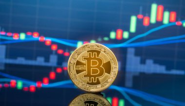 Bitcoin ve kavram - yatırım cryptocurrency fiziksel metal Bitcoin paralar ile küresel ticaret Döviz piyasa fiyatı grafiği içinde belgili tanımlık geçmiş.