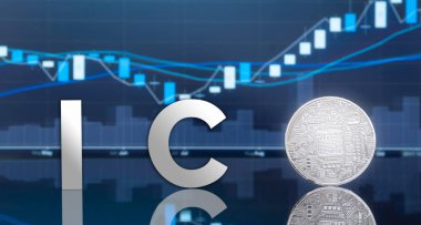 (ICO) sunan ilk madeni para ve dijital belirteci kavramı - yatırım fiziksel metal dijital paralar ile arka planda mavi küresel ticaret Döviz piyasa fiyatı grafiği.