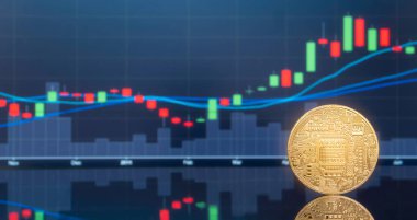 (ICO) sunan ilk madeni para ve dijital para kavramı - yatırım fiziksel metal dijital paralar ile arka planda mavi küresel ticaret Döviz piyasa fiyatı grafiği.