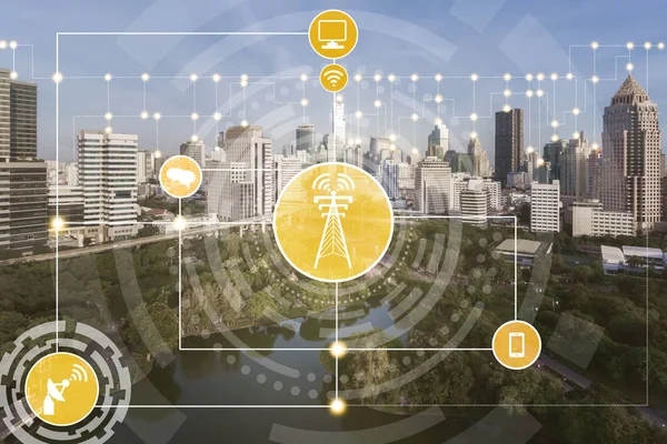 Akıllı şehir ve kablosuz iletişim ağ kavramı - Internet of Things (çok), bilgi iletişim teknolojileri (ICT)