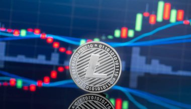 Litecoin (Ltc) ve cryptocurrency yatırım kavramı - fiziksel metal litecoin genel ticaret Döviz piyasa fiyatı grafik içinde belgili tanımlık geçmiş ile madeni paralar.