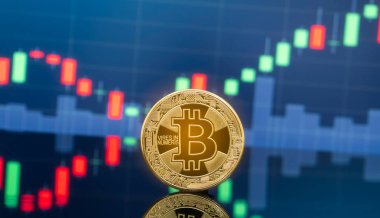 Bitcoin ve kavram - yatırım cryptocurrency fiziksel metal Bitcoin paralar ile küresel ticaret Döviz piyasa fiyatı grafiği içinde belgili tanımlık geçmiş.