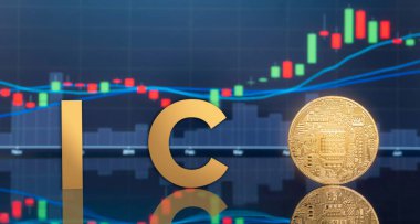 (ICO) sunan ilk madeni para ve dijital belirteci kavramı - yatırım fiziksel metal dijital paralar ile arka planda mavi küresel ticaret Döviz piyasa fiyatı grafiği.