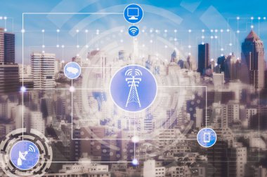Akıllı şehir ve kablosuz iletişim ağ kavramı - Internet of Things (çok), bilgi iletişim teknolojileri (ICT )