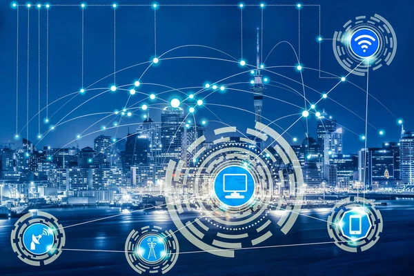 Smart City Wireless Communication Network Mit Grafischer Darstellung Des Konzepts — Stockfoto