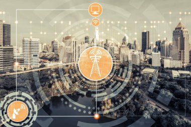 Akıllı şehir ve kablosuz iletişim ağ kavramı - Internet of Things (çok), bilgi iletişim teknolojileri (ICT )