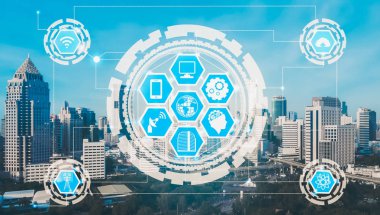 Akıllı şehir ve kablosuz iletişim ağ kavramı - Internet of Things (çok), bilgi iletişim teknolojileri (ICT )