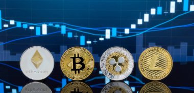 Bitcoin ve kavram - yatırım cryptocurrency fiziksel metal Bitcoin paralar ile küresel ticaret Döviz piyasa fiyatı grafiği içinde belgili tanımlık geçmiş.