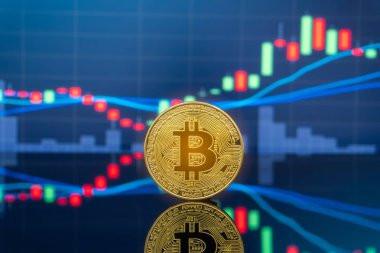 Bitcoin ve kavram - yatırım cryptocurrency fiziksel metal Bitcoin paralar ile küresel ticaret Döviz piyasa fiyatı grafiği içinde belgili tanımlık geçmiş.