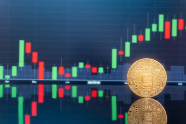 (ICO) sunan ilk madeni para ve dijital para kavramı - yatırım fiziksel metal dijital paralar ile arka planda mavi küresel ticaret Döviz piyasa fiyatı grafiği.