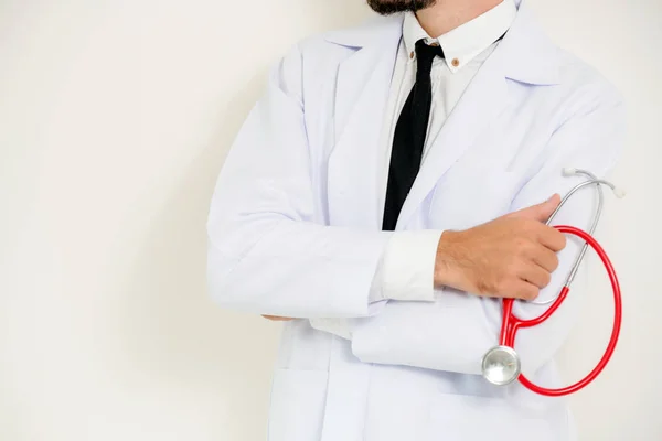 Arzt Mit Stethoskop Auf Weißem Hintergrund Medizinisches Und Medizinisches Konzept — Stockfoto