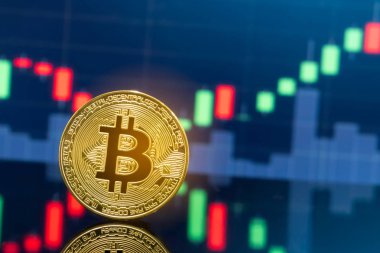 Bitcoin ve kavram - yatırım cryptocurrency fiziksel metal Bitcoin paralar ile küresel ticaret Döviz piyasa fiyatı grafiği içinde belgili tanımlık geçmiş.