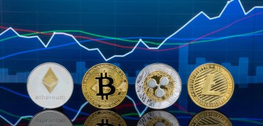Bitcoin ve kavram - yatırım cryptocurrency fiziksel metal Bitcoin paralar ile küresel ticaret Döviz piyasa fiyatı grafiği içinde belgili tanımlık geçmiş.
