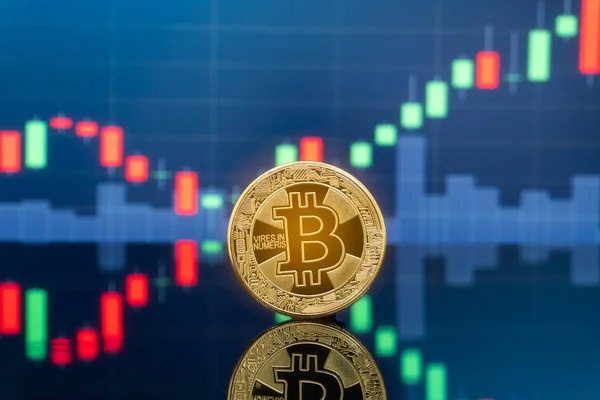 Anlagekonzept Für Bitcoin Und Kryptowährungen Physische Metall Bitcoin Coins Mit — Stockfoto