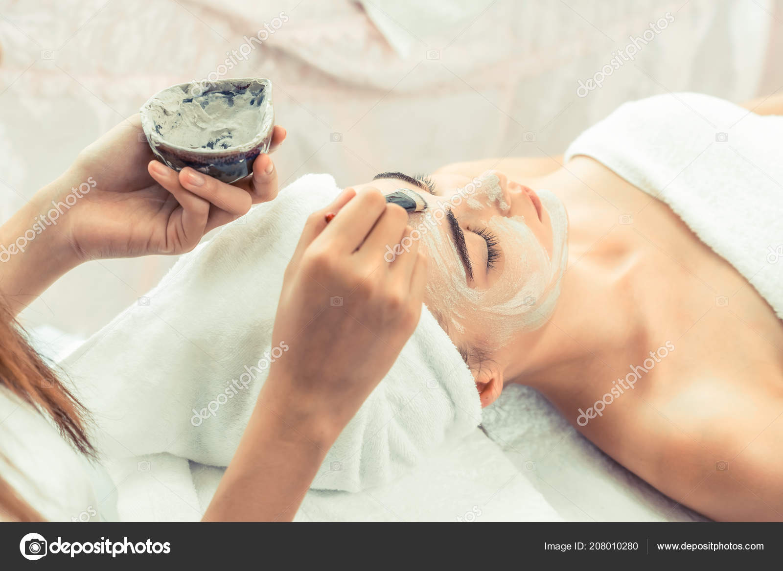 Beautiful Woman Having Facial Cosmetic Scrub Treatment Professional Dermatologist Wellness Stock