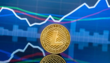 Litecoin (Ltc) ve cryptocurrency yatırım kavramı - fiziksel metal litecoin genel ticaret Döviz piyasa fiyatı grafik içinde belgili tanımlık geçmiş ile madeni paralar.