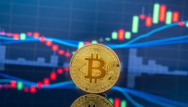 Bitcoin ve kavram - yatırım cryptocurrency fiziksel metal Bitcoin paralar ile küresel ticaret Döviz piyasa fiyatı grafiği içinde belgili tanımlık geçmiş.