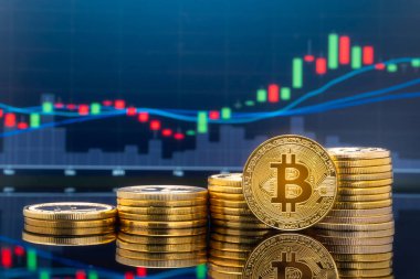 Bitcoin ve kavram - yatırım cryptocurrency fiziksel metal Bitcoin paralar ile küresel ticaret Döviz piyasa fiyatı grafiği içinde belgili tanımlık geçmiş.